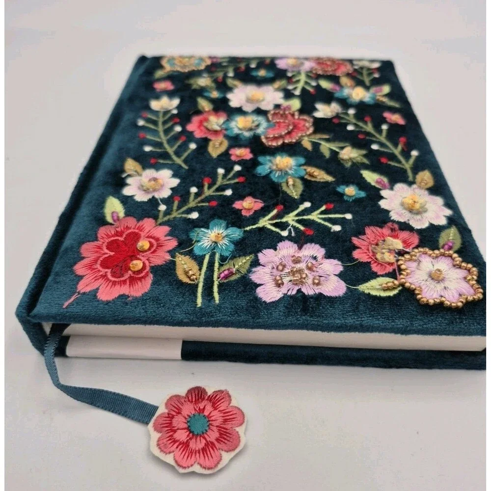 Handcrafted Beaded Embroidered Journal Floral Velvet Handmade in India 8x6 Gift